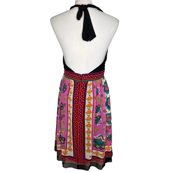 Suzi Chin For Maggy Boutique Silk Halter Dress Size 8P Black V Neck Floral Print - Picture 13 of 13